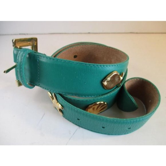 *Talbots Teal Aqua Gold Charms Vibrant Nautical Theme Leather Belt - Picture 5 of 6